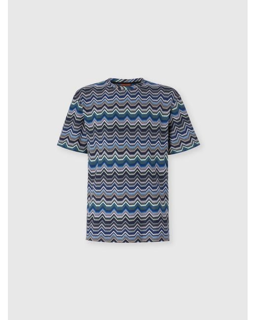 Missoni Blue Crew Neck T-Shirt With Geometric Zigzag for men