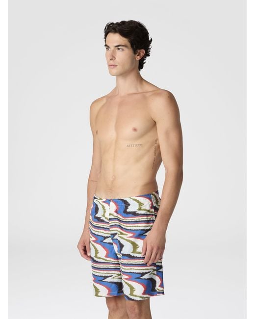Missoni Blue Long Swim Shorts With Irregular Zigzag Print for men