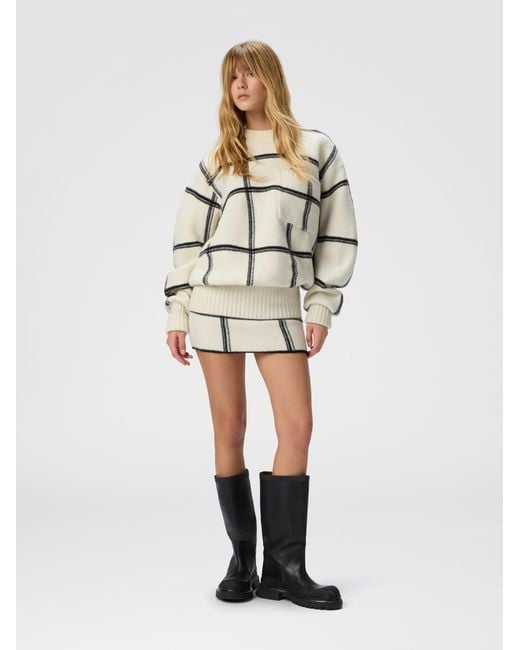 Missoni Natural Oversized Wool Check Crew Neck Sweater