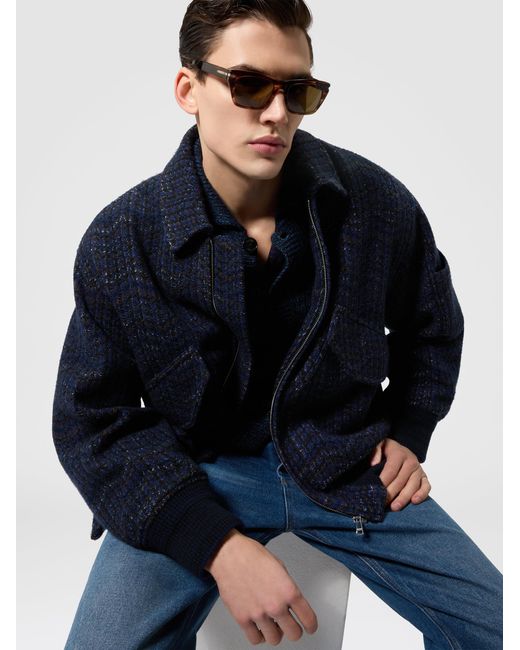 Missoni Blue Cashmere And Viscose Bomber Jacket With Pockets for men