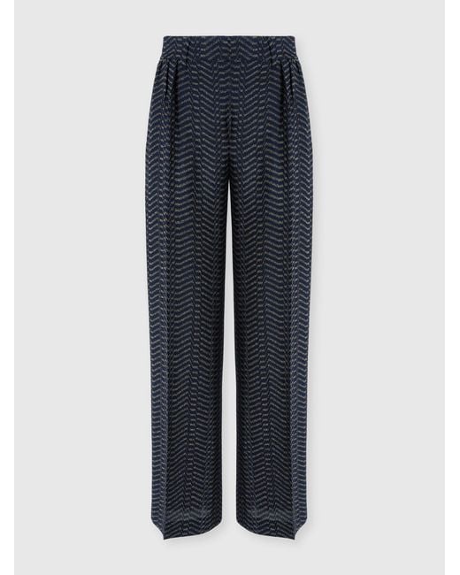 Missoni Blue Classic Viscose Lamé Trousers With Greek Key Motif