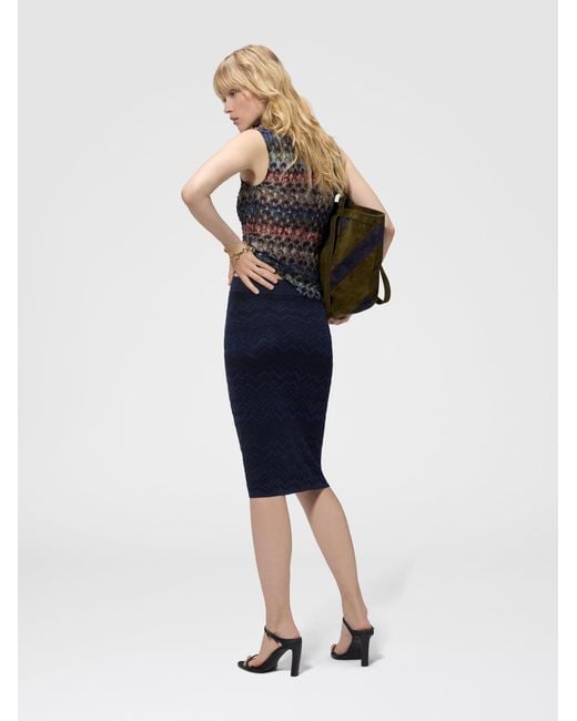 Missoni Blue Chevron Wool And Viscose Mini Skirt