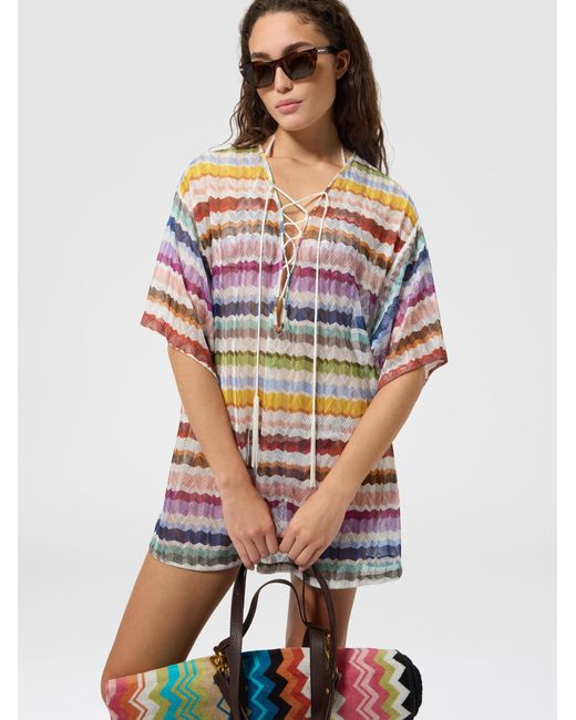 Missoni Gray Short Zig Zag Tulle Cover-Up Caftan