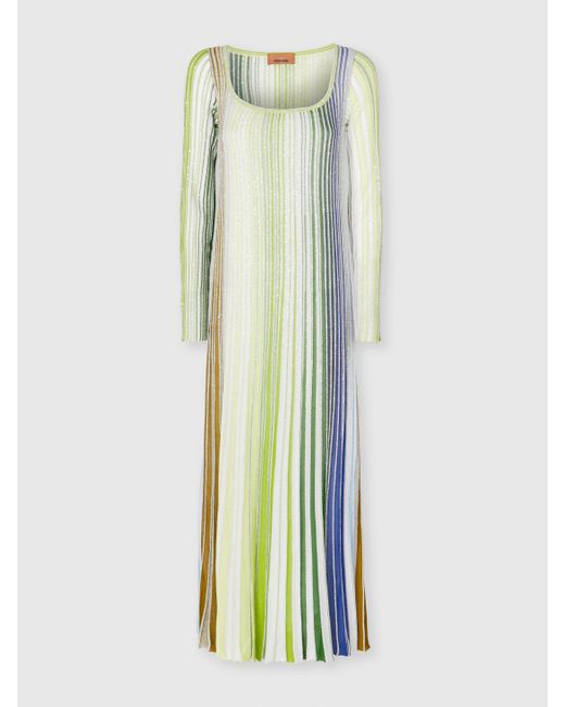Abito Lungo Parzializzato A Righe Con Paillettes E Maniche Lunghe, Donna, Taglia di Missoni in Multicolor