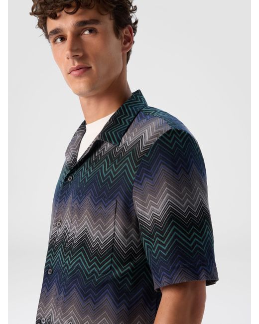 Missoni Blue Bowling Shirt With Irregular Zigzag for men
