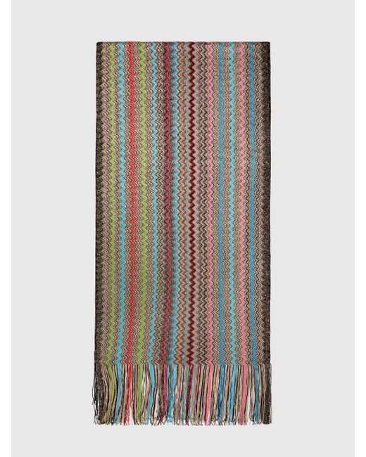 Missoni Gray Zig Zag Viscose Blend Scarf With Long Fringes