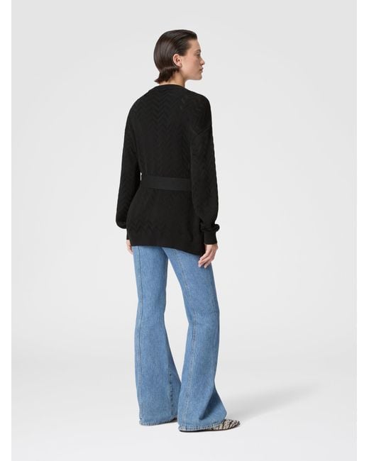 Missoni Black Chevron Cotton And Viscose Cardigan With Belt