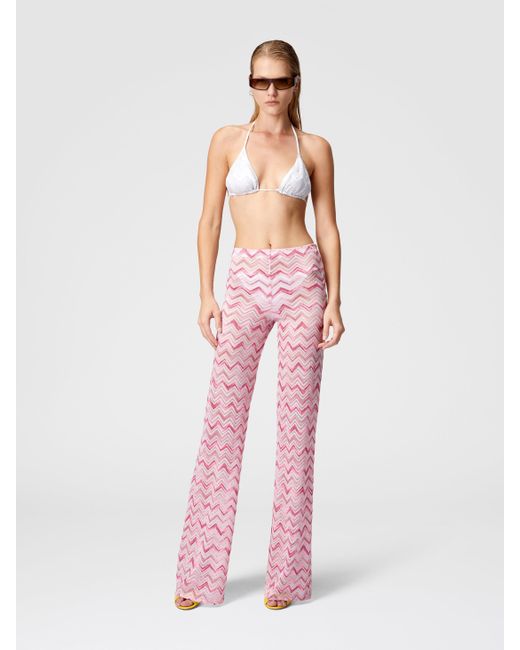 Pantalon Flare En Viscose Mélangée Zigzag Flammée, Femme, Blanc & Rose, Taille Missoni en coloris Pink