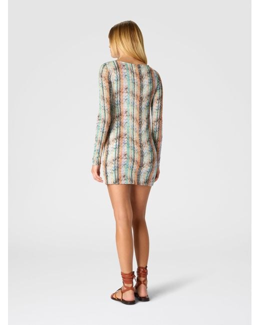 Missoni White Multi-Technique Mixed Viscose Lamé Mini Dress With Boat Neck
