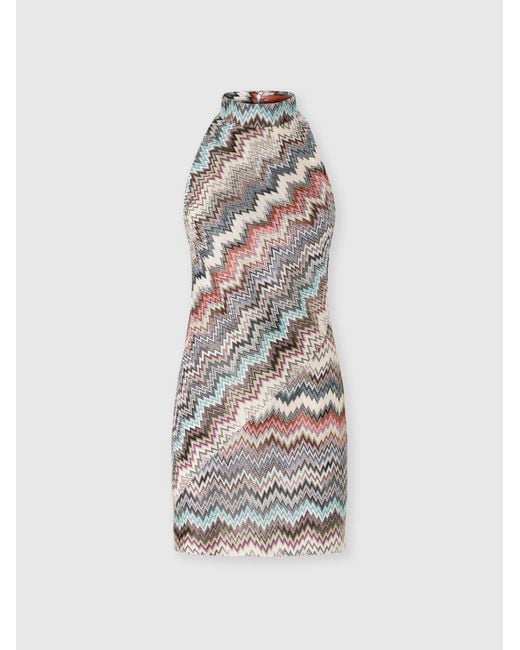 Missoni White Mini Dress With Halter Neckline And Raschel Detailing