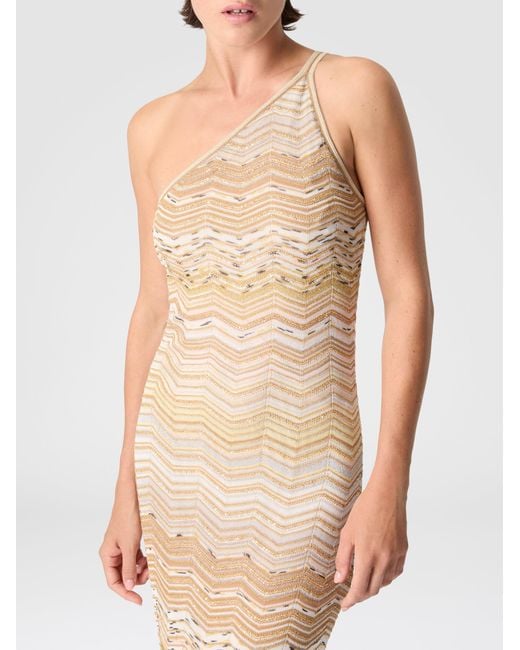 Missoni White Metallic Chevron One-Shoulder Maxi Dress