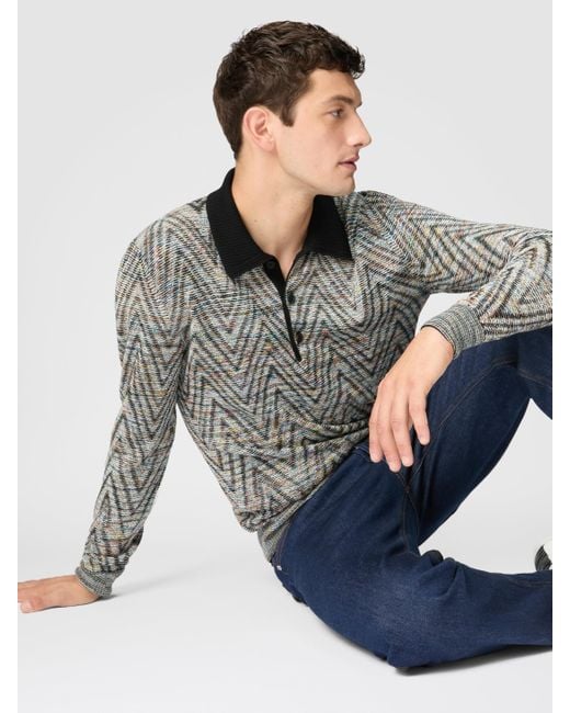 Missoni Langärmeliges Poloshirt Aus Wolle Mit Slubmuster, Herren, Größe in Gray für Herren