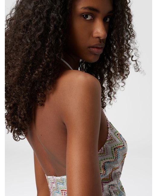 Missoni White Neckholder-Top Aus Lamé-Zickzack-Viskosemischung, Damen, Größe