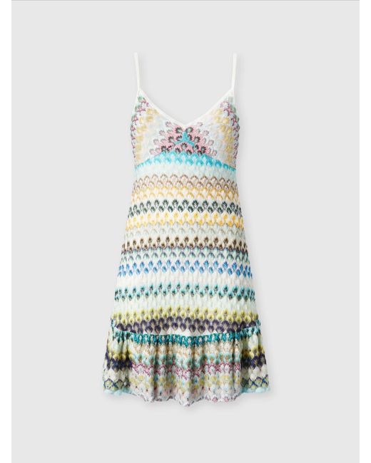 Missoni White Sleeveless Mini Dress With Lace Tiered Skirt