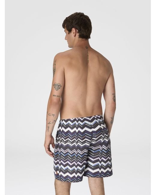 Missoni White Long Swim Shorts With Irregular Zigzag Print for men