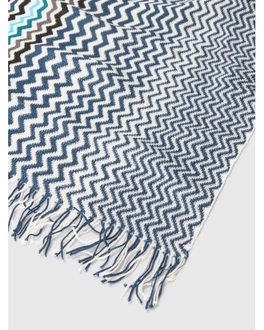 Missoni Blue Cotton Zigzag Scarf With Fringed Edge for men
