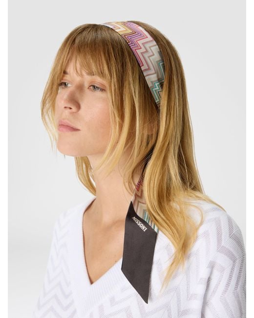 Missoni White Pocket Square Scarf With Zigzag Pattern