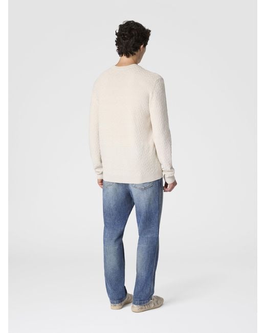 Missoni Natural Crew-Neck Wool And Cotton Pullover With Tone-On-Tone Zigzag Pattern for men