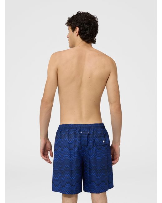 Missoni Blue Long Swim Shorts With Zig Zag Print for men