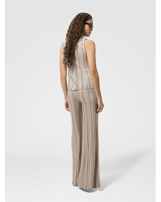 Missoni Natural Ribbed Palazzo Trousers With Sequins