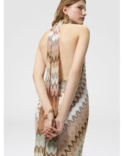 Missoni White Long Dress With Halterneck Neckline