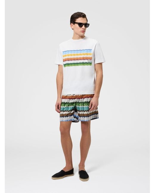 Missoni White Cotton Crewneck T-Shirt With Print And Logo for men