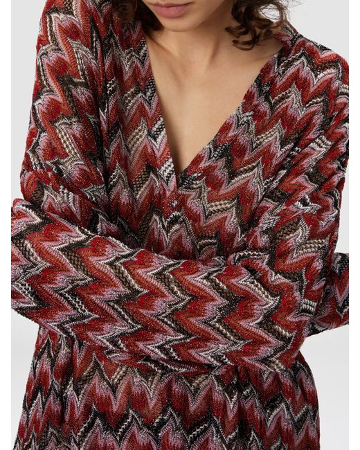 Blusa Oversize Con Collo Alla Coreana E Scollo A V, Donna, Nero & Rosso, Taglia di Missoni in Multicolor