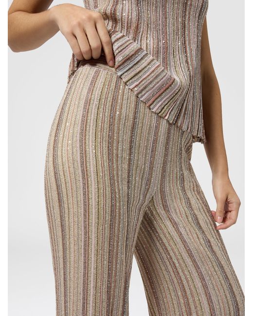 Missoni Natural Ribbed Palazzo Trousers With Sequins