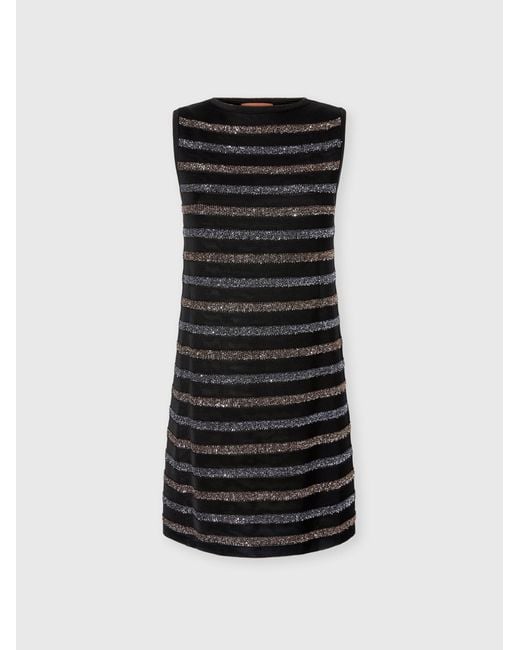 Missoni Black Sleeveless Striped Mini Dress With Sequins