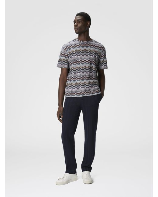 Missoni Blue Straight Pants With Zigzag Pattern for men