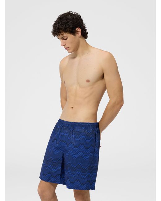 Missoni Blue Long Swim Shorts With Zig Zag Print for men