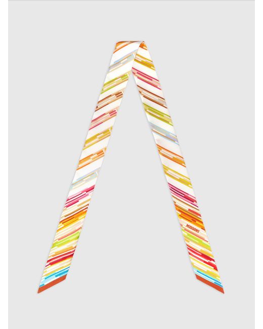 Missoni White Silk Zigzag Bandeau Scarf