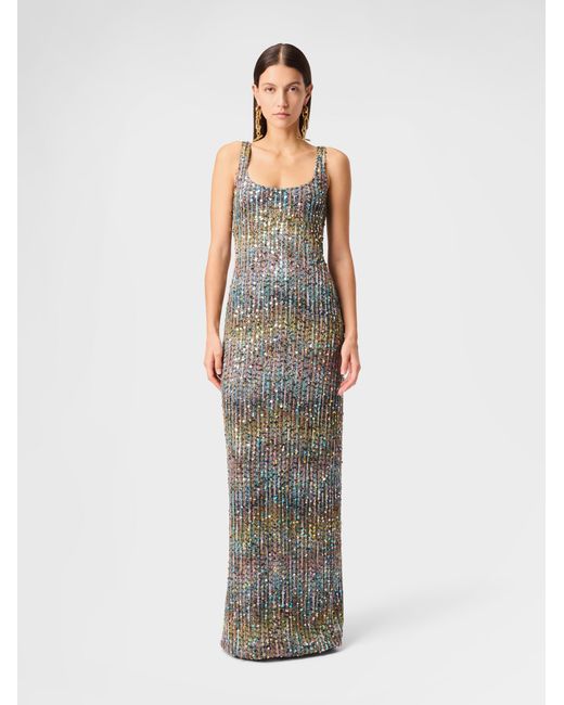 Missoni White Sleeveless Long Dress With Zigzag Texture