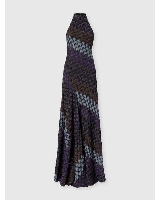 Missoni Blue Long Dress With Halterneck