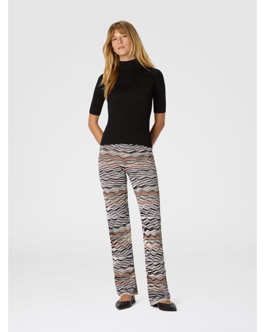 Missoni Gray Straight Long Pants With Wave Pattern