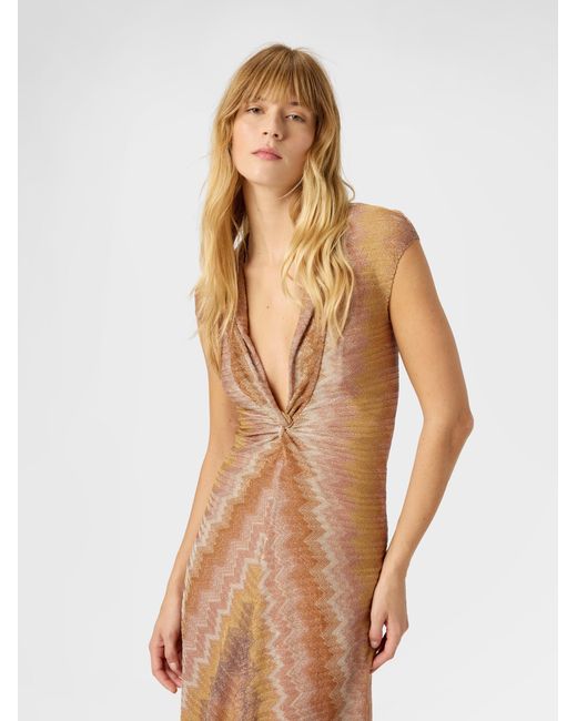 Missoni Natural Viscose Lamé Snake-Pattern Gown With Tie Neckline