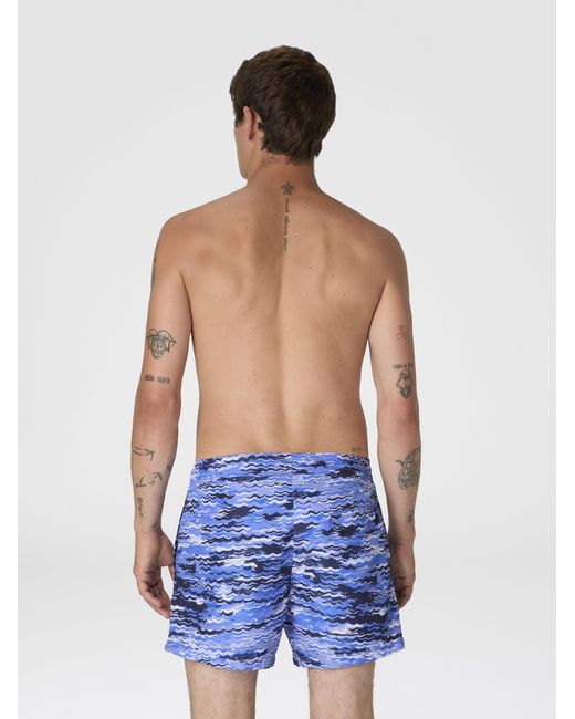 Missoni Blue Mid-Length Swim Shorts With Wave Print for men