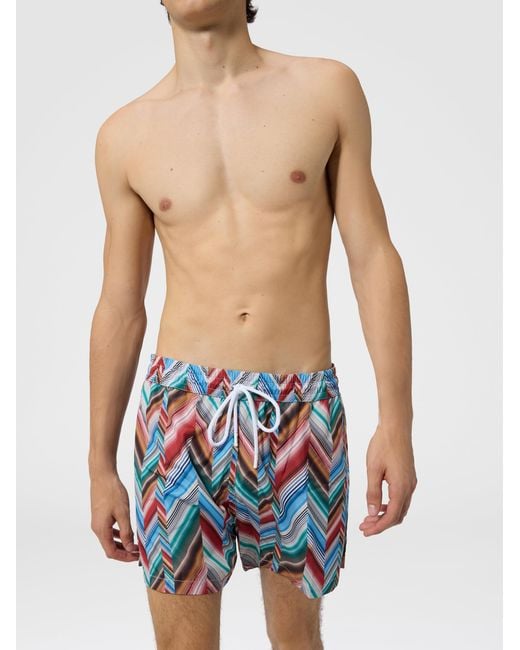 Missoni Blue Mid-Length Swim Shorts With Offset Zig Zag Print for men