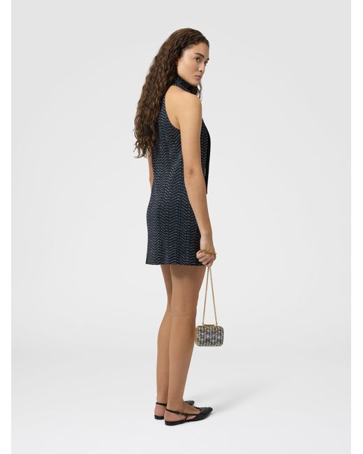 Missoni Blue Sleeveless Mini Dress With Scarf Collar