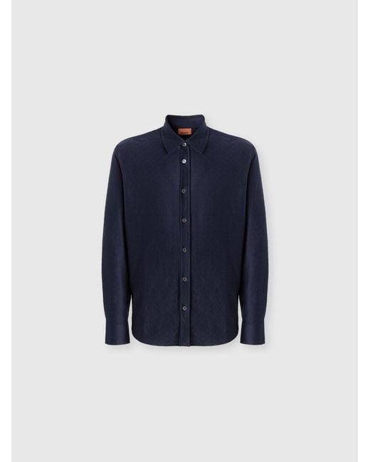 Missoni Blue Cotton Jacquard Shirt With Tone-On-Tone Zigzag Pattern for men