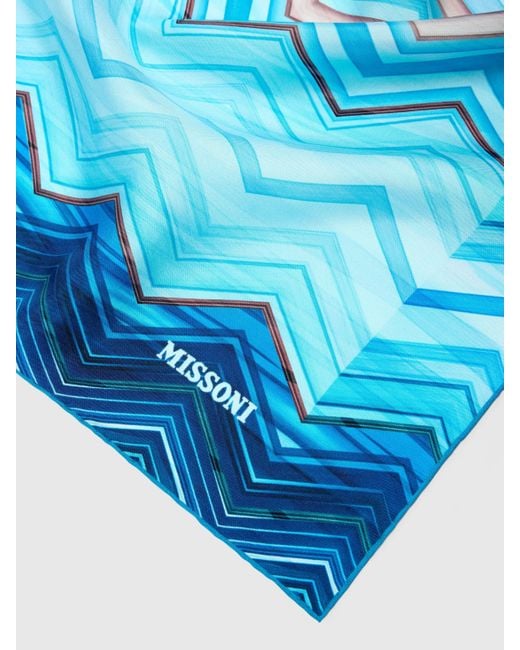 Missoni Blue Schal Aus 100% Seide Mit Chevron-Print, Damen, Größe