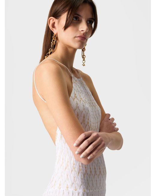 Missoni White Long Dress With Lace Motif And Open Back