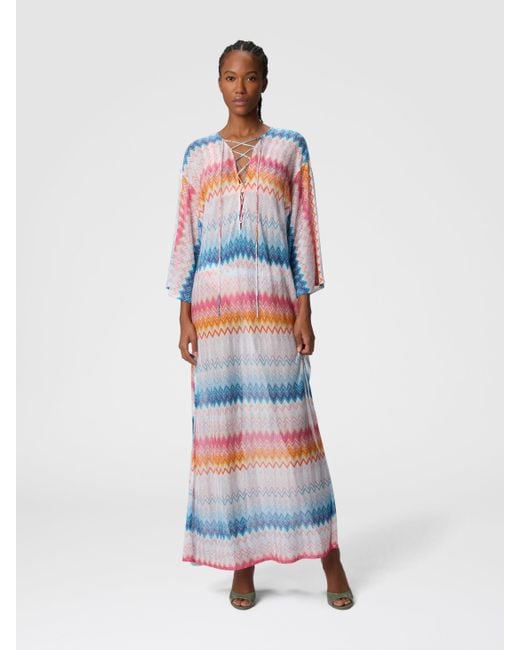 Couvre-Couvrage Long En Viscose Mélangée Lamé Zigzag, Femme, Taille Missoni en coloris White