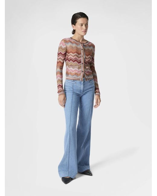 Missoni Blue Denim Flared Trousers With Cuffed Hem And Center Crease