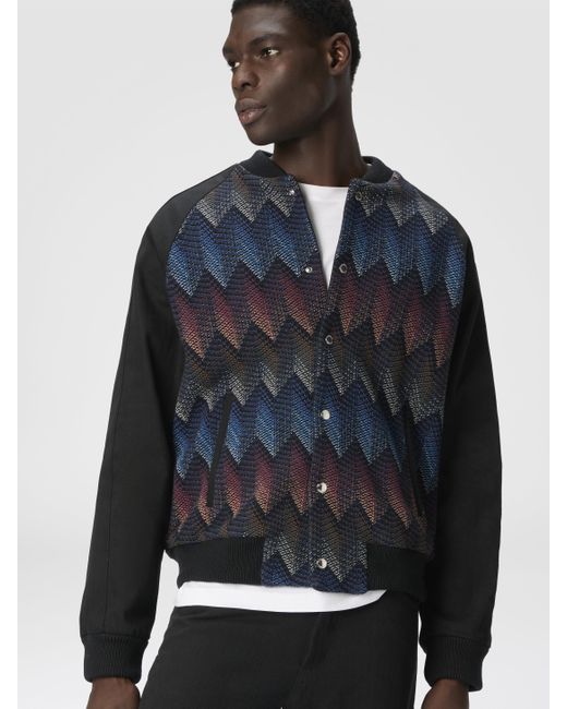 Missoni Bomberjacke Aus Einer Baumwollmischung Mit Zickzack-Strickeinsatz, Herren, Größe in Blue für Herren