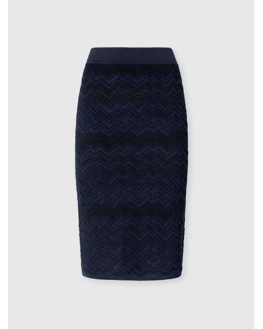 Missoni Blue Chevron Wool And Viscose Mini Skirt