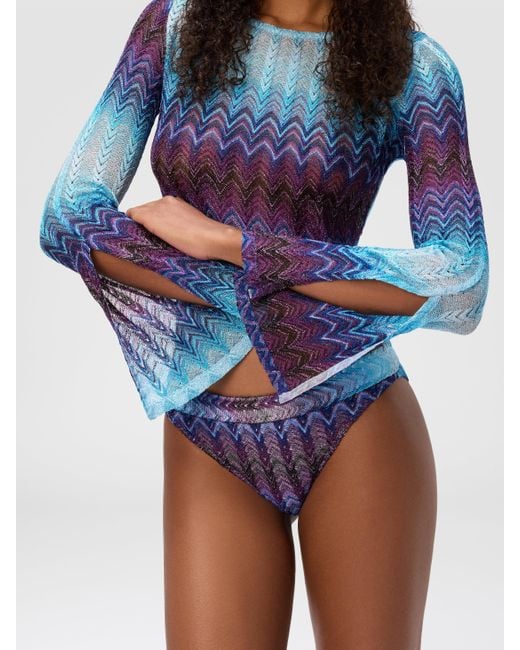 Crop Top À Manches Longues En Viscose Mélangée, Femme, Taille Missoni en coloris Blue