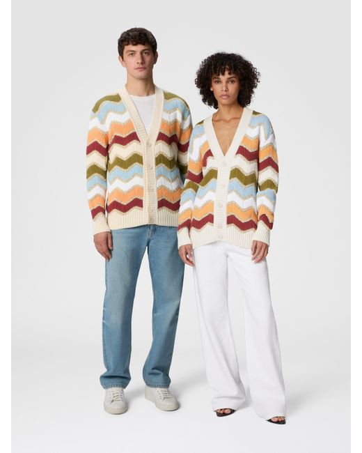 Missoni White Cardigan With Macro Zigzag And Mélange Details for men