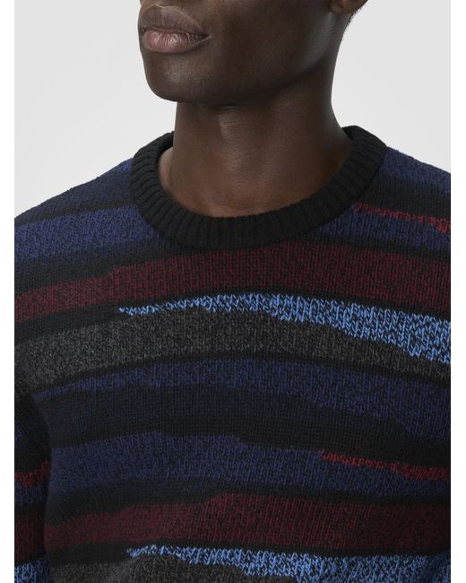 Missoni Blue Crew Neck Sweater With Striped Inlay, & Burgundy for men