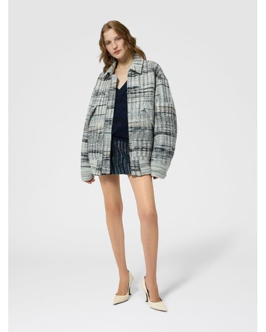 Missoni Blue Oversized Wool-Blend Check Bomber